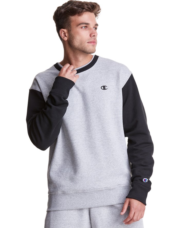 Champion Powerblend Fleece Crew Double Collar Crew Embroidered C Logo - Miesten Harmaat/Mustat Colle